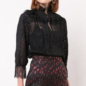 Alice + Olivia Black Lace Pin Tuck Pleated Blouse Women's Sz Medium Regency